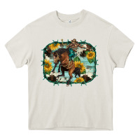 Cream western rodeo horse cowhide sunflowers Heavy Core Tee - BarkalooDesign