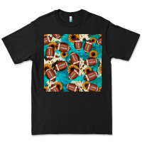Black football turquoise cowhide sunflower seamless pattern Premium Tee - JahusDesignShop