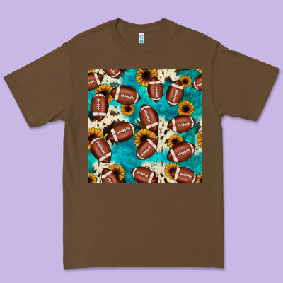 Football Turquoise Cowhide Sunflower Seamless Pattern Premium Tee Designed By Jahusdesignshop