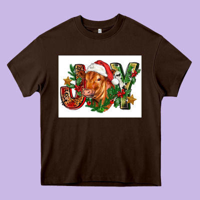 Christmas Heifer Joy Heavy Core Tee Designed By Fadigitalartstudio