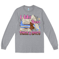 Heather Grey i like them thick and spicy Long Sleeve Tee - MaliasSmallBusiness