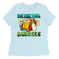 Baby Blue drinking buddies with baby bottle and beer Ladies Tee - HRA Design Shop