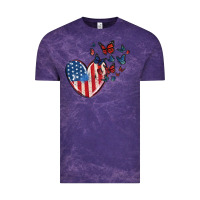 Cloud Purple 4th of july american flag heart butterfly Vintage Tee - MaliasSmallBusiness