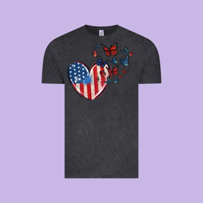4th Of July American Flag Heart Butterfly Vintage Tee Designed By Maliassmallbusiness