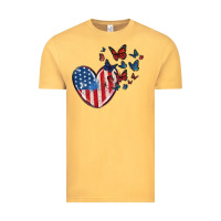 Vintage Mustard 4th of july american flag heart butterfly Vintage Tee - MaliasSmallBusiness