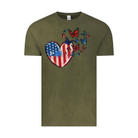 Vintage Olive 4th of july american flag heart butterfly Vintage Tee - MaliasSmallBusiness