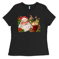 Black santa and hot cocoa cup Ladies Tee - FaDigitalArtStudio