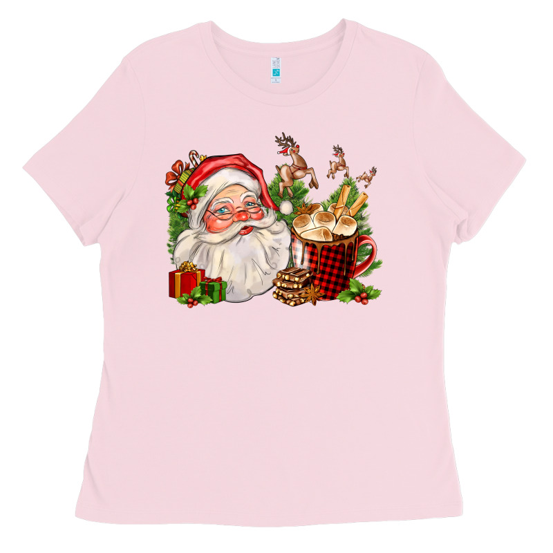 Santa And Hot Cocoa Cup Ladies Tee by FaDigitalArtStudio | Teevron