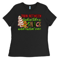 Black Torn between lookin' like a snack and eatin' one Ladies Tee - RanaPortraitStore