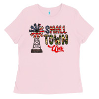 Bubblegum Pink small town usa Ladies Tee - CowhideDigitalArt