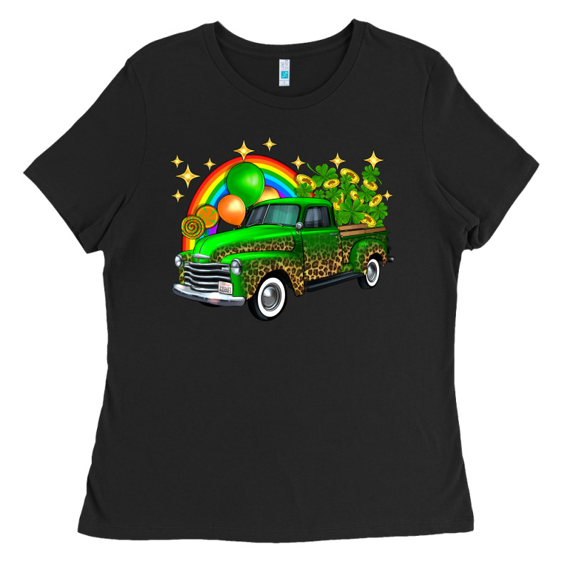 St Patricks Shamrock Gold Rainbow Balloon Candy Truck Ladies Tee by FaDigitalArtStudio | Teevron