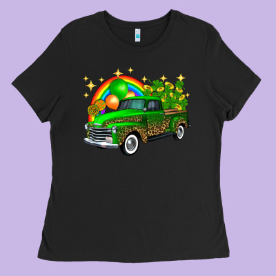 St Patricks Shamrock Gold Rainbow Balloon Candy Truck Ladies Tee Designed By Fadigitalartstudio