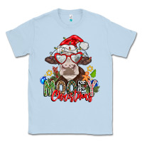 Dusty Blue Mooey Christmas Classic Tee - CowhideDigitalArt