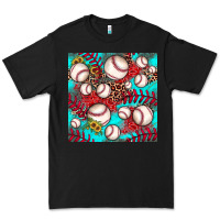Black baseball leopard turquoise sunflower seamless pattern Premium Tee - JahusDesignShop