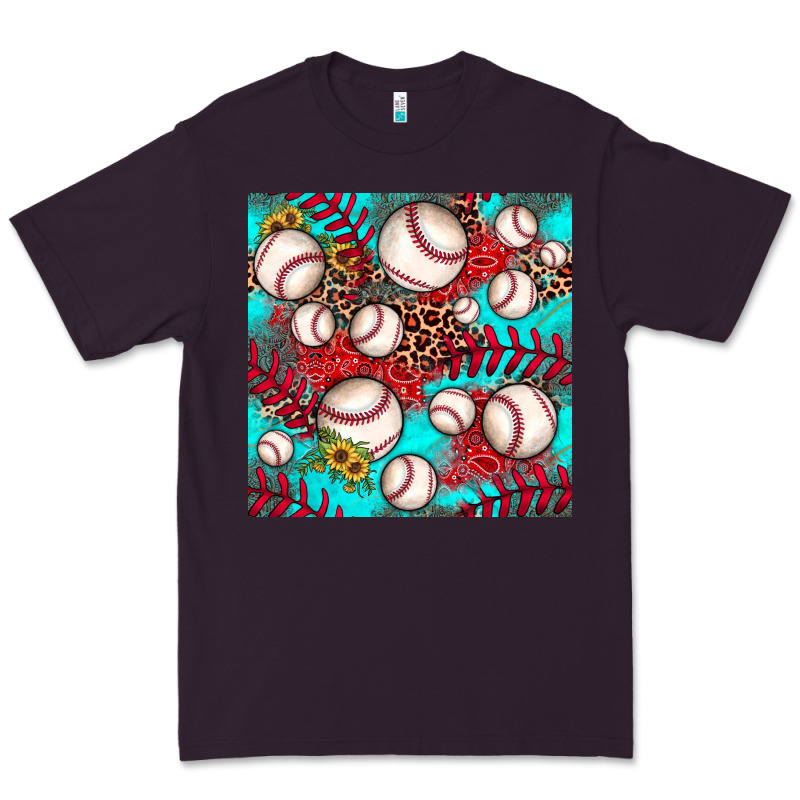Baseball Leopard Turquoise Sunflower Seamless Pattern Premium Tee by JahusDesignShop | Teevron