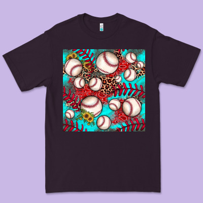 Baseball Leopard Turquoise Sunflower Seamless Pattern Premium Tee Designed By Jahusdesignshop