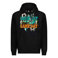 Black Game day lightning bolt soccer Premium Hoodie - HowdyJamesFarm