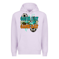 Lilac Game day lightning bolt soccer Premium Hoodie - HowdyJamesFarm
