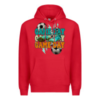 Red Game day lightning bolt soccer Premium Hoodie - HowdyJamesFarm