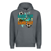 Rock Game day lightning bolt soccer Premium Hoodie - HowdyJamesFarm