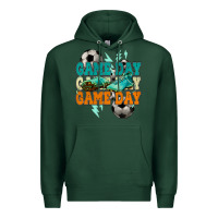 Sports Green Game day lightning bolt soccer Premium Hoodie - HowdyJamesFarm