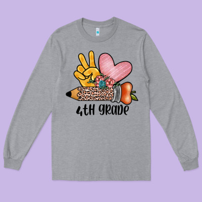 Peace Love 4th Grade Long Sleeve Tee Designed By Jahusdesignshop