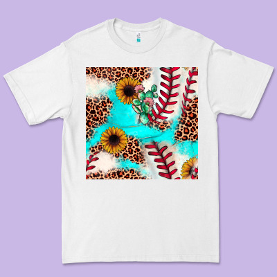 Baseball Leopard Turquoise Cactus Sunflower Seamless Pattern Premium Tee Designed By Jahusdesignshop