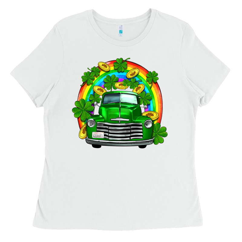 St Patricks Shamrock Gold Rainbow Truck Ladies Tee by FaDigitalArtStudio | Teevron