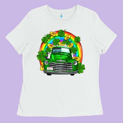 St Patricks Shamrock Gold Rainbow Truck Ladies Tee Designed By Fadigitalartstudio