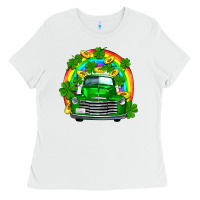 White st patricks shamrock gold rainbow truck Ladies Tee - FaDigitalArtStudio