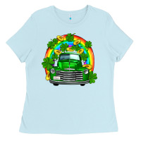 Baby Blue st patricks shamrock gold rainbow truck Ladies Tee - FaDigitalArtStudio