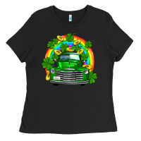 Black st patricks shamrock gold rainbow truck Ladies Tee - FaDigitalArtStudio