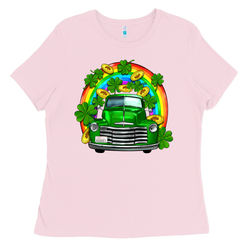St Patricks Shamrock Gold Rainbow Truck Ladies Tee by FaDigitalArtStudio | Teevron
