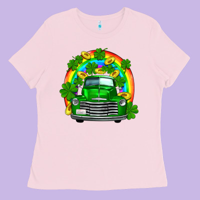 St Patricks Shamrock Gold Rainbow Truck Ladies Tee Designed By Fadigitalartstudio