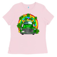 Bubblegum Pink st patricks shamrock gold rainbow truck Ladies Tee - FaDigitalArtStudio