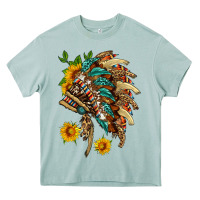 Arona indian headdress with pattern and sunflowers Heavy Core Tee - HRA Design Shop