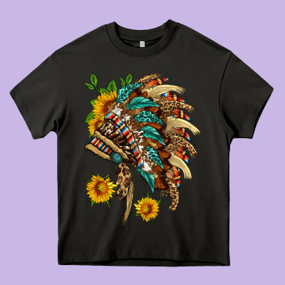 Indian Headdress With Pattern And Sunflowers Heavy Core Tee Designed By Hra Design Shop