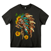 Asphalt indian headdress with pattern and sunflowers Heavy Core Tee - HRA Design Shop