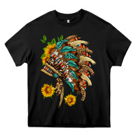 Black indian headdress with pattern and sunflowers Heavy Core Tee - HRA Design Shop