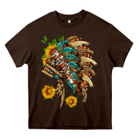 Chocolate Brown indian headdress with pattern and sunflowers Heavy Core Tee - HRA Design Shop