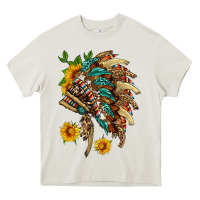 Cream indian headdress with pattern and sunflowers Heavy Core Tee - HRA Design Shop