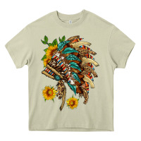 Mossy indian headdress with pattern and sunflowers Heavy Core Tee - HRA Design Shop