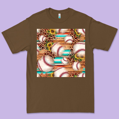 Baseball Leopard Sunflower Seamless Pattern Premium Tee Designed By Jahusdesignshop
