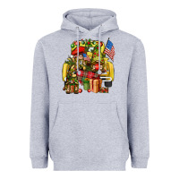 Heather Grey Christmas army gnomes truck 4th of july Heavyweight Hoodie - HowdyJamesFarm