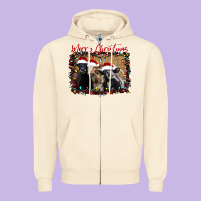 Merry Christmas Cows Zipper Hoodie Designed By Bettercallsaul
