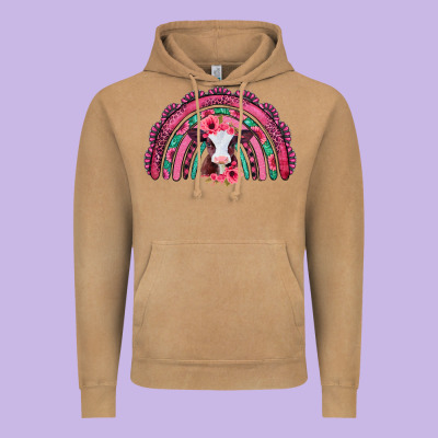 Valentines Day Pink Gemstones Baby Calf Rainbow Vintage Hoodie Designed By Jasminsmagicworld