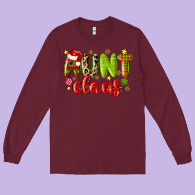 Aunt Claus Long Sleeve Tee Designed By Maliassmallbusiness