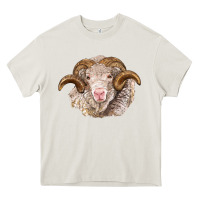 Cream merino wool ram Heavy Core Tee - BarkalooDesign