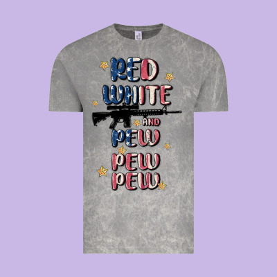 Red White And Pew Pew Pew Vintage Tee Designed By Maliassmallbusiness