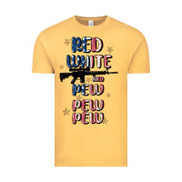 Vintage Mustard red white and pew pew pew Vintage Tee - MaliasSmallBusiness